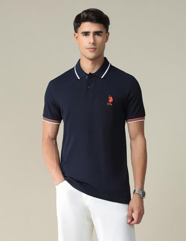 U.S. POLO ASSN. Solid Slim Fit Polo T Shirts for Men - 100% Cotton, Half Sleeves Mens Tshirt